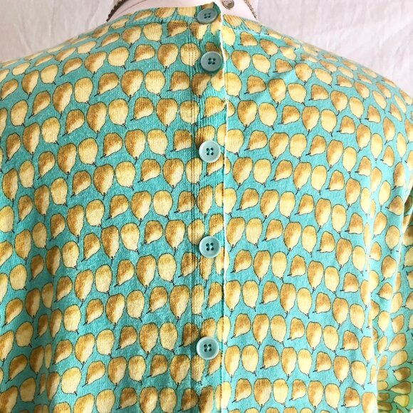Retro Talbots Pear Pattern Sweater Light Weight Aqua & Yellow Size 3X Petite - Picture 5 of 10